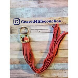 Handmade boho Leather Fringe Western bag charm, Long keychain purse charms